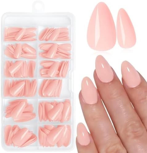 240pc Nude Press on Nails Short Fake Nails Almond with Glue Tabs, Short Nails Pr