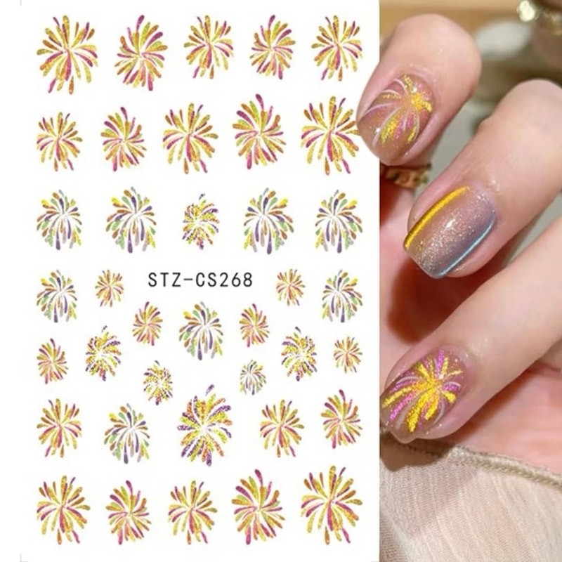 NEW 8 Sheets Colorful Firework Nail Stickers for Nail Art 3D Self-Adhesive