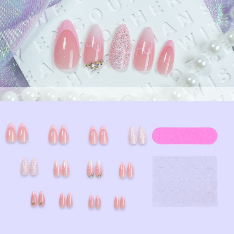 Valentine’s Day Pink Press in Nail 48 Pieces – Medium Almond Length Nail Art