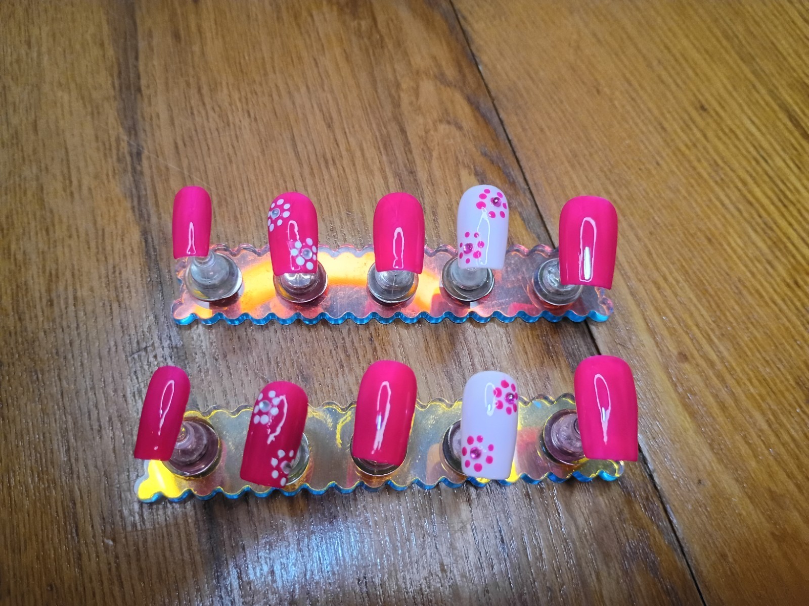 Pink White Floral Square Press-On Nails Medium Shiny Full Cover Pre-Designed