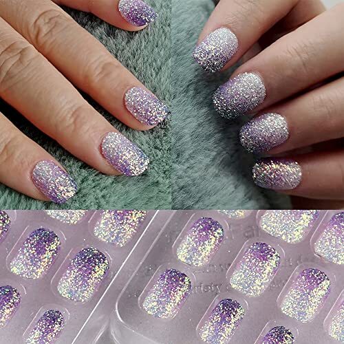 24 Pcs Gradient Kids Press on Nails Pre-glue Children False Nails Short Purple