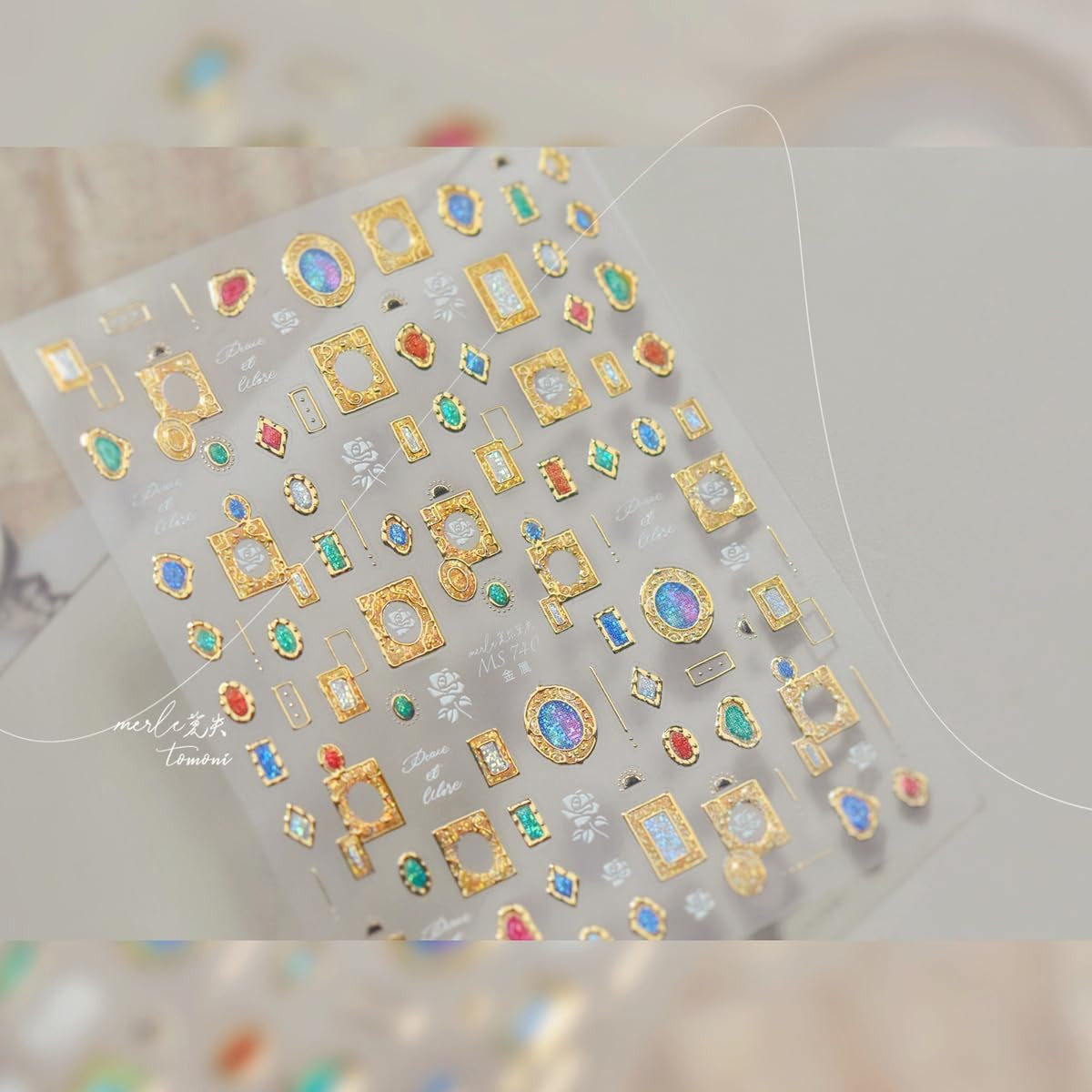 5D Embossed Gold Nail Art Stickers Gem Nail Stickers Gold Frame Nail Decals Gems