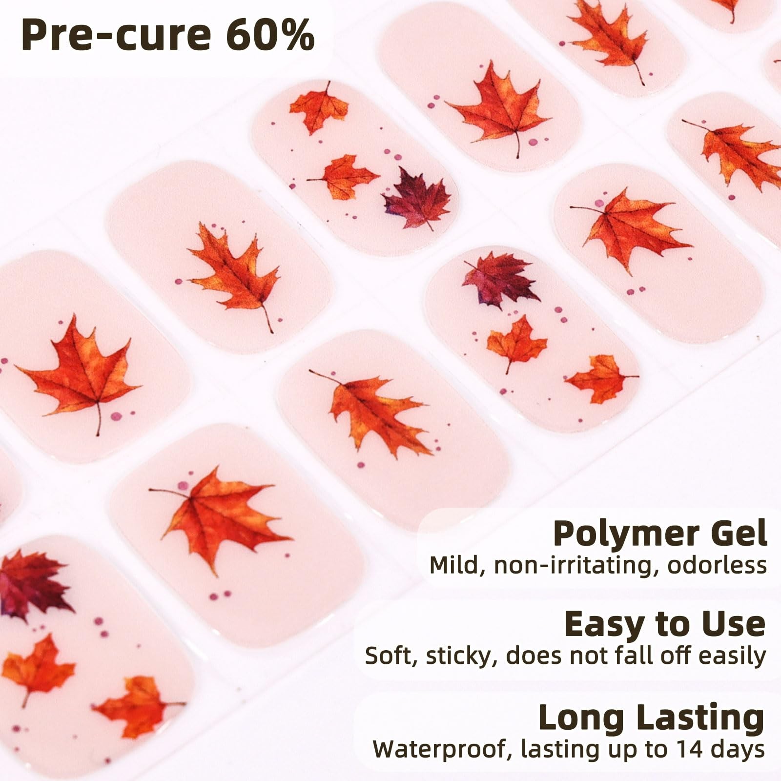 Semi Cured Nail Strips, 28 pcs Nail Polish Strips Autumn Work with Any UV Lam.