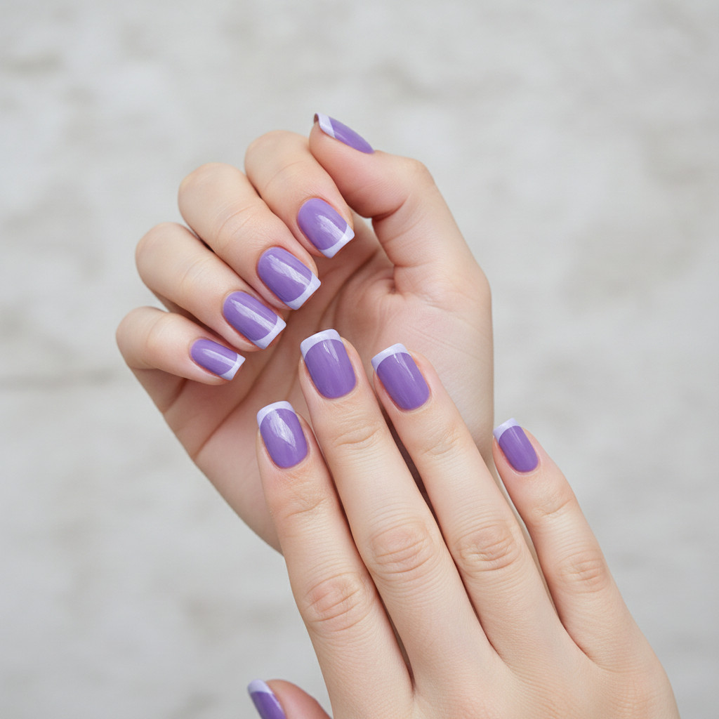 THE MIMO Press-On Nails Square – Lavender with White French Tip, 24pcs Reusable