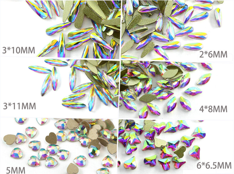 100pcs Nail Art Rhinestones Glitter Diamond Crystal Gems 3D Tips DIY Decoration