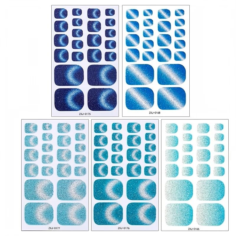 Toe Full Nail Wraps Gel Toe Nail Strips 5Sheets Full Cover Nails Wraps Style7