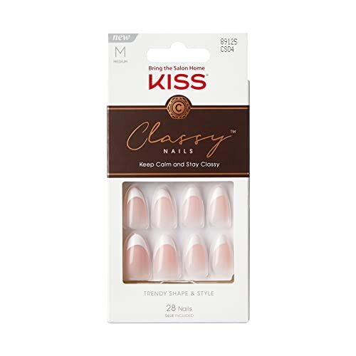 Classy Press On Nails, Nail glue included’, Light 1 Count (Pack of 28) Dashing