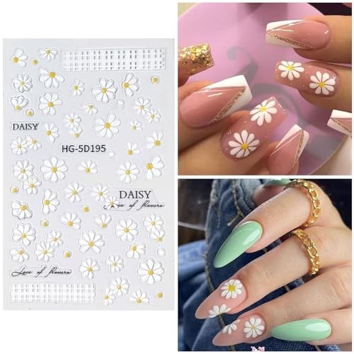 Flower Nail Art Stickers 7 Sheets 5D Decals Spring Summer Nail Art Colorful-04