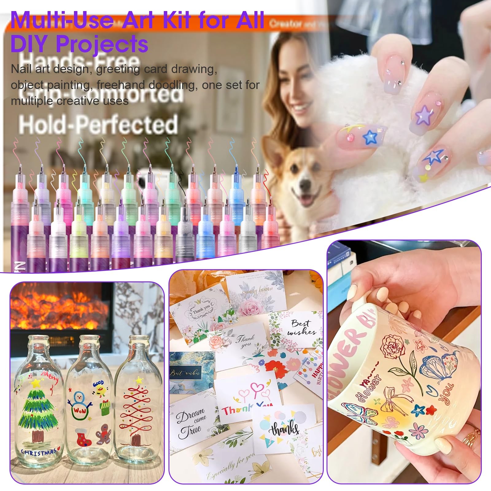 24 Color 0.5mm Fine Tip Nail Art Pen Set – Non-Toxic, Quick-Drying Nail Art M…