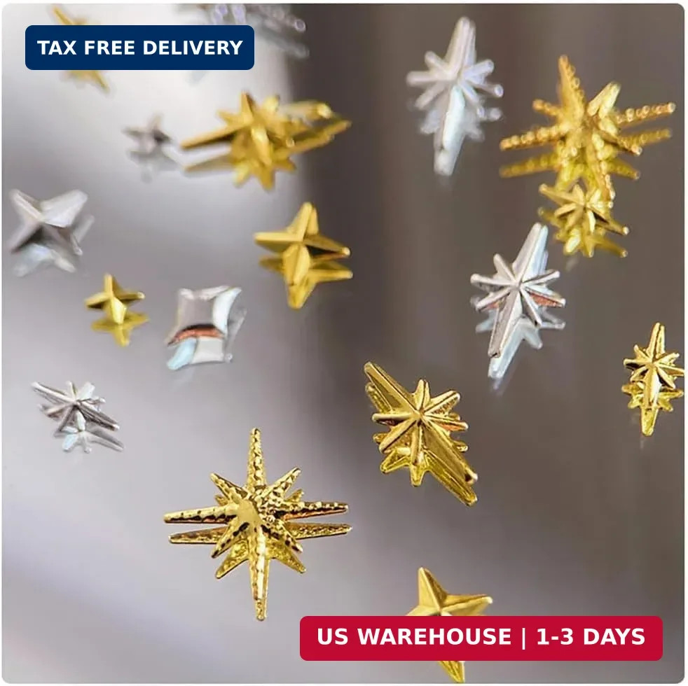 Nail Charms, 400 PCS Star Nail Art Charms for Acrylic Nails Gold Silver Metallic