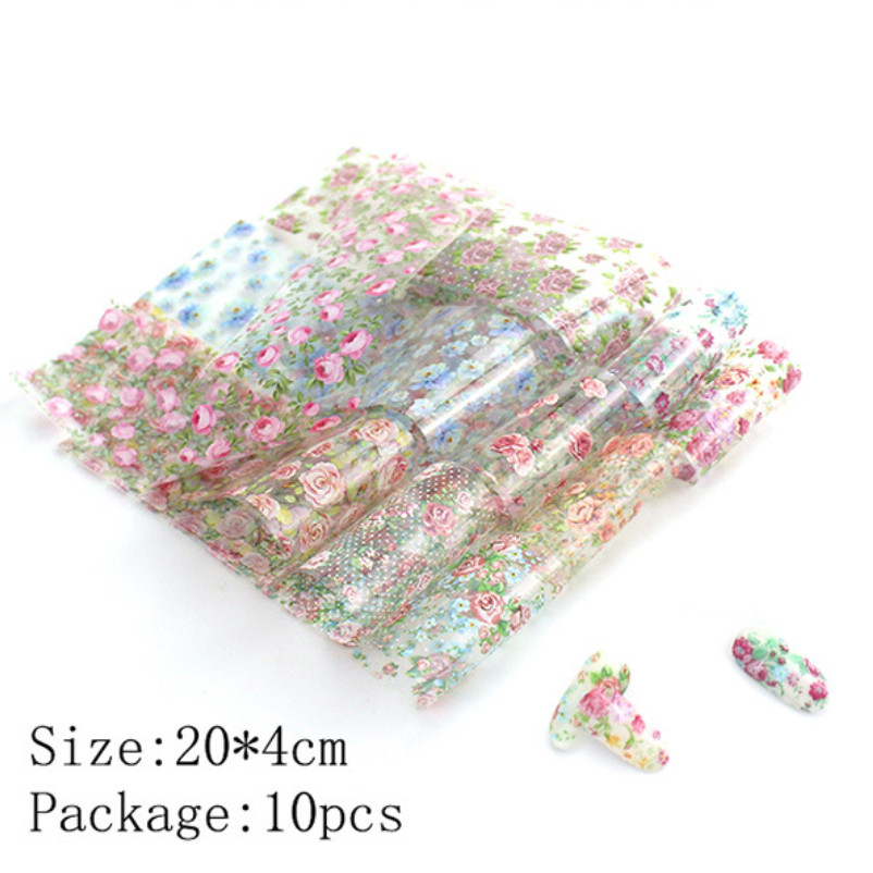 10Pcs Nail Art Foil Stickers Flower Pattern Transfer Decals Decoration Tips NS46