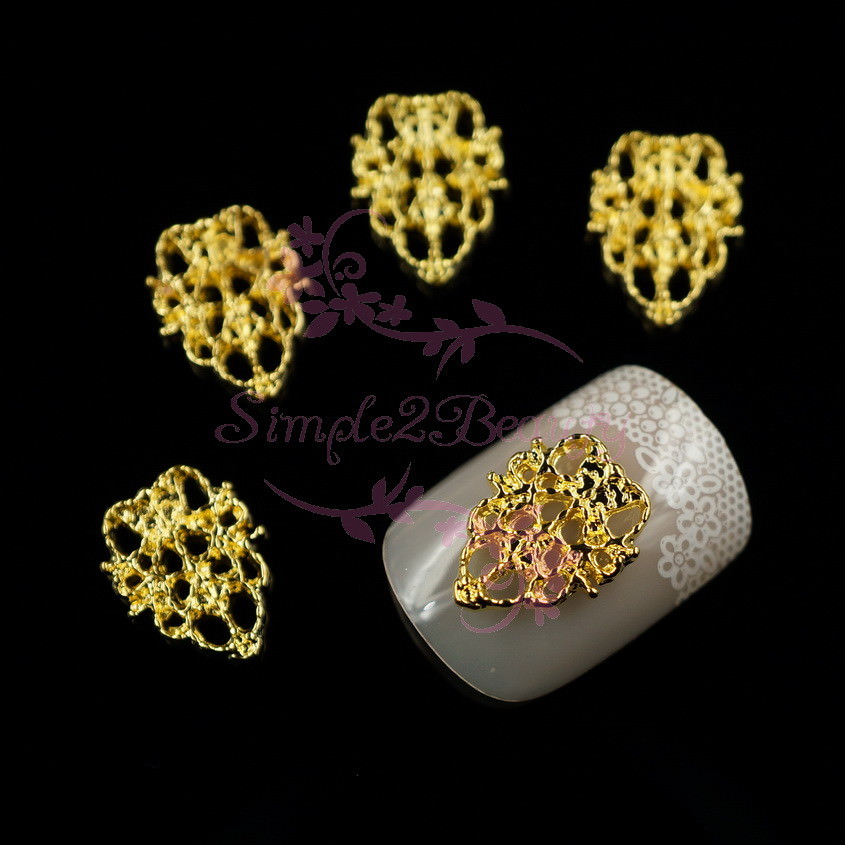 100 Metal Alloy Charms Hollow Out Style Lace Design 3D Acrylic Nail Art Manicure