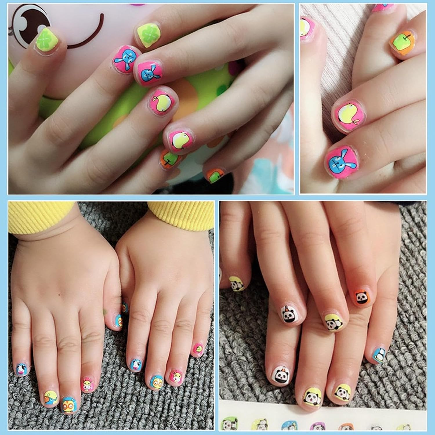 10 Sheets Colorful Kid Nail Stickers Full Nail Wraps for Kids Girls Self Adhesiv