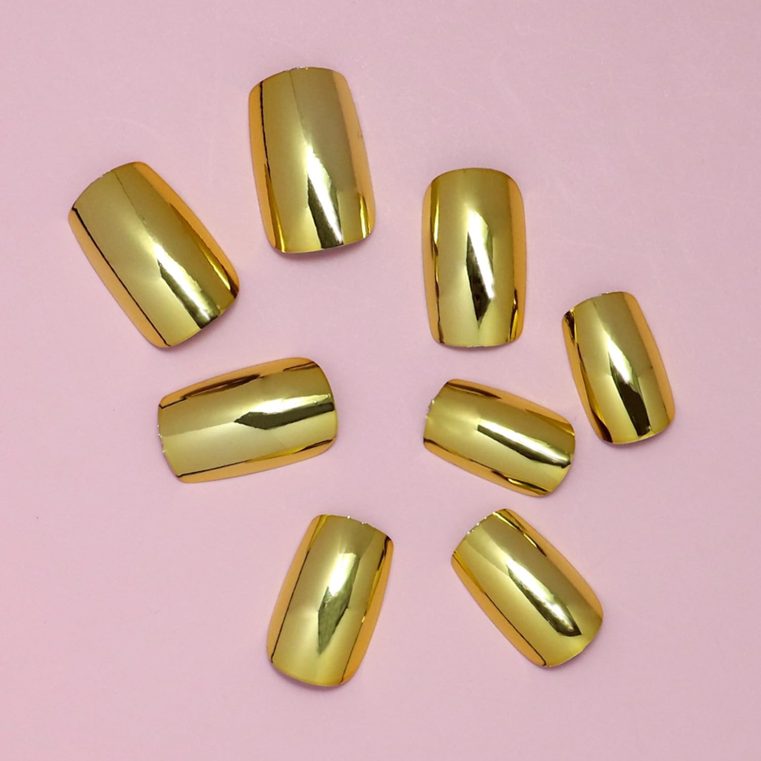Metallic Gold Press On Nails Short Square Silver Fake Nails Acrylic Nail Tips…