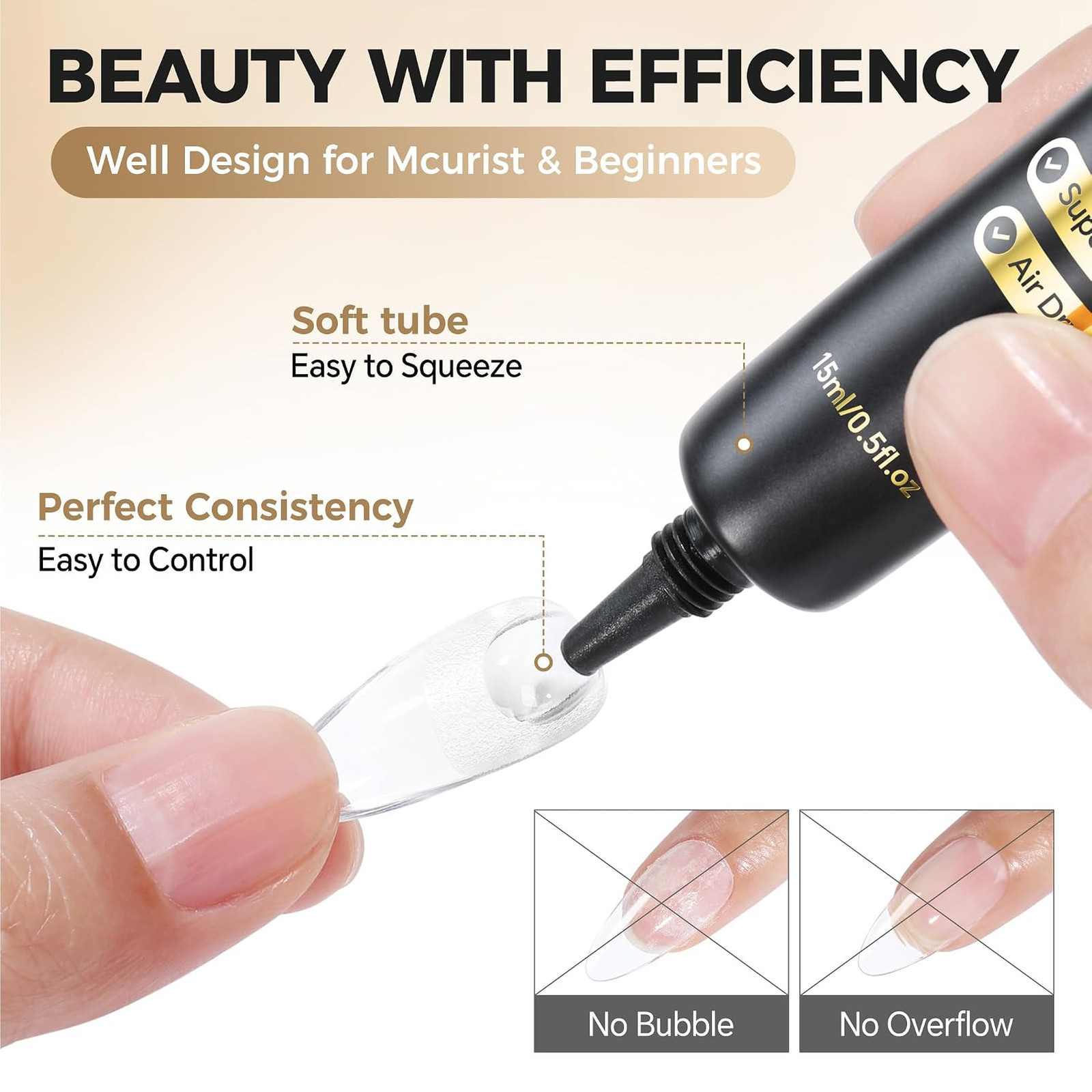 Nail Glue Strong Gel No UV 15g, 2 Pieces, Nail Press On Adhesive, Air Dry, Semi