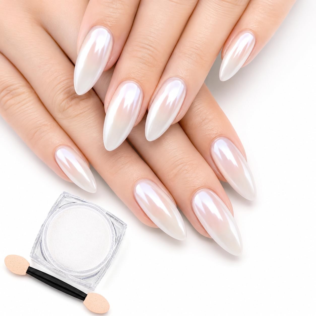 White Pearl Mirror Effect Nail Powder – Luxurious Iridescent Shine for Gel Nails