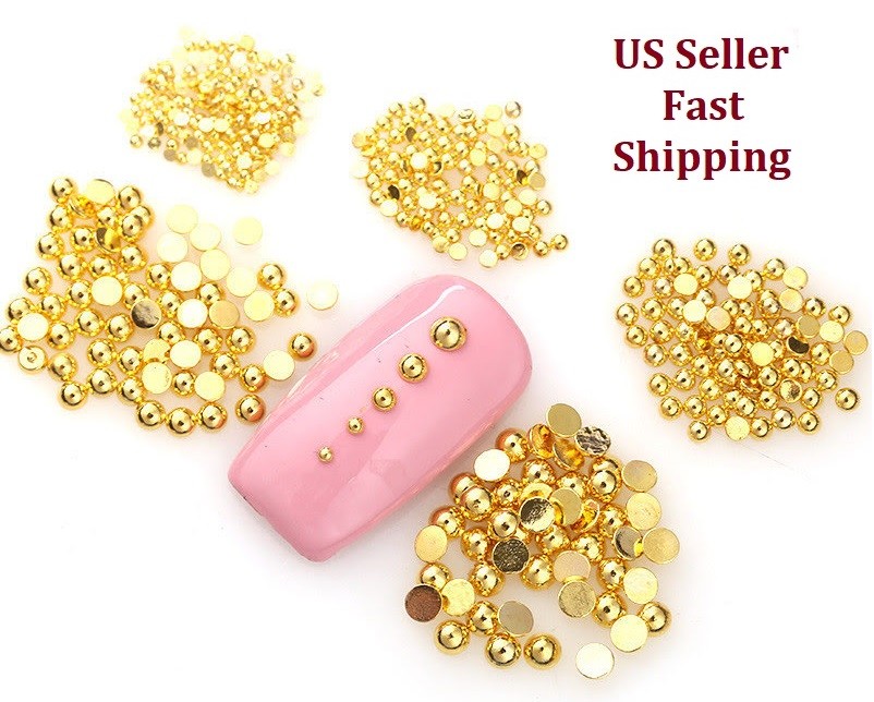 50/250pcs Mixed 3D Gold/Silver Metallic Round Solid Bead Stud Nail Art Decoratio