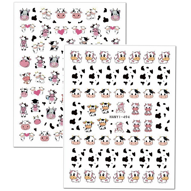 Spotted Black Cow Nail Sticker Print Pattern Calf Love Self-Adhesive Nail Decal