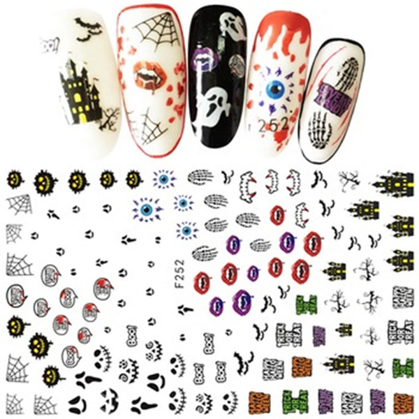 Nail Art Halloween Stickers Water Decals Snakes Goth Skull Pumpkin Scary Bats