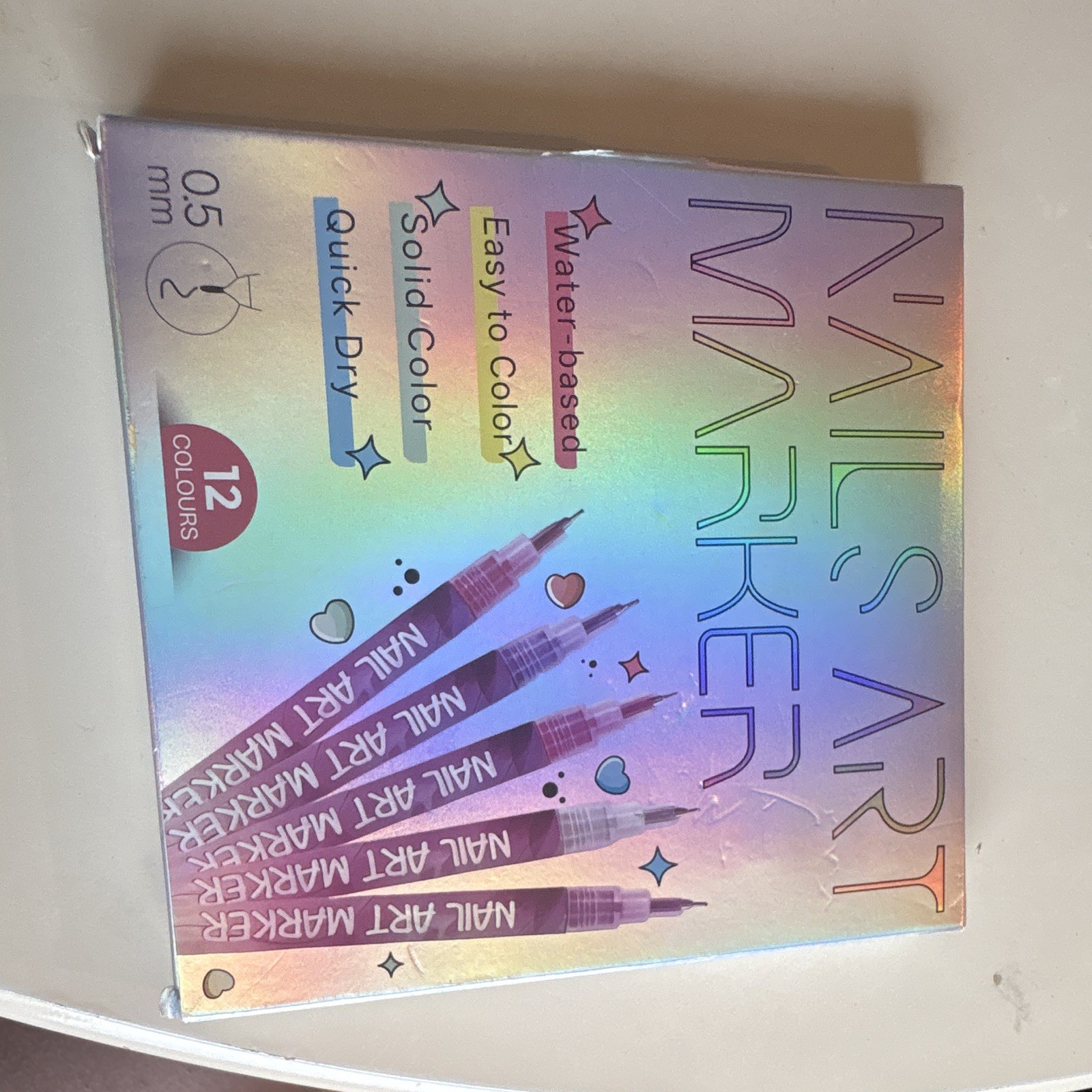 Nail Art Pen Set 12 Colors Multicolor Solid Color Water-Based Quick Dry 0.5mm