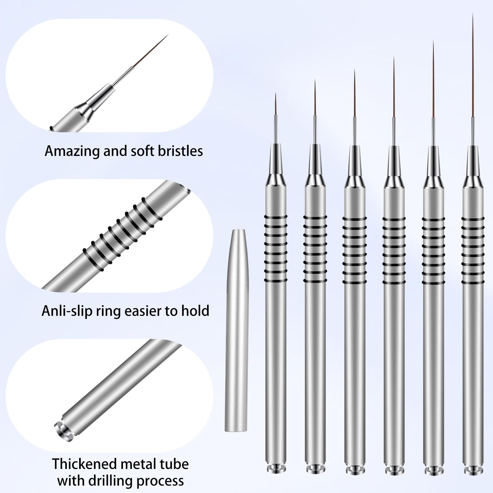 Nail Art Liner Brushes 6Pcs Fine Line Brush For Silver