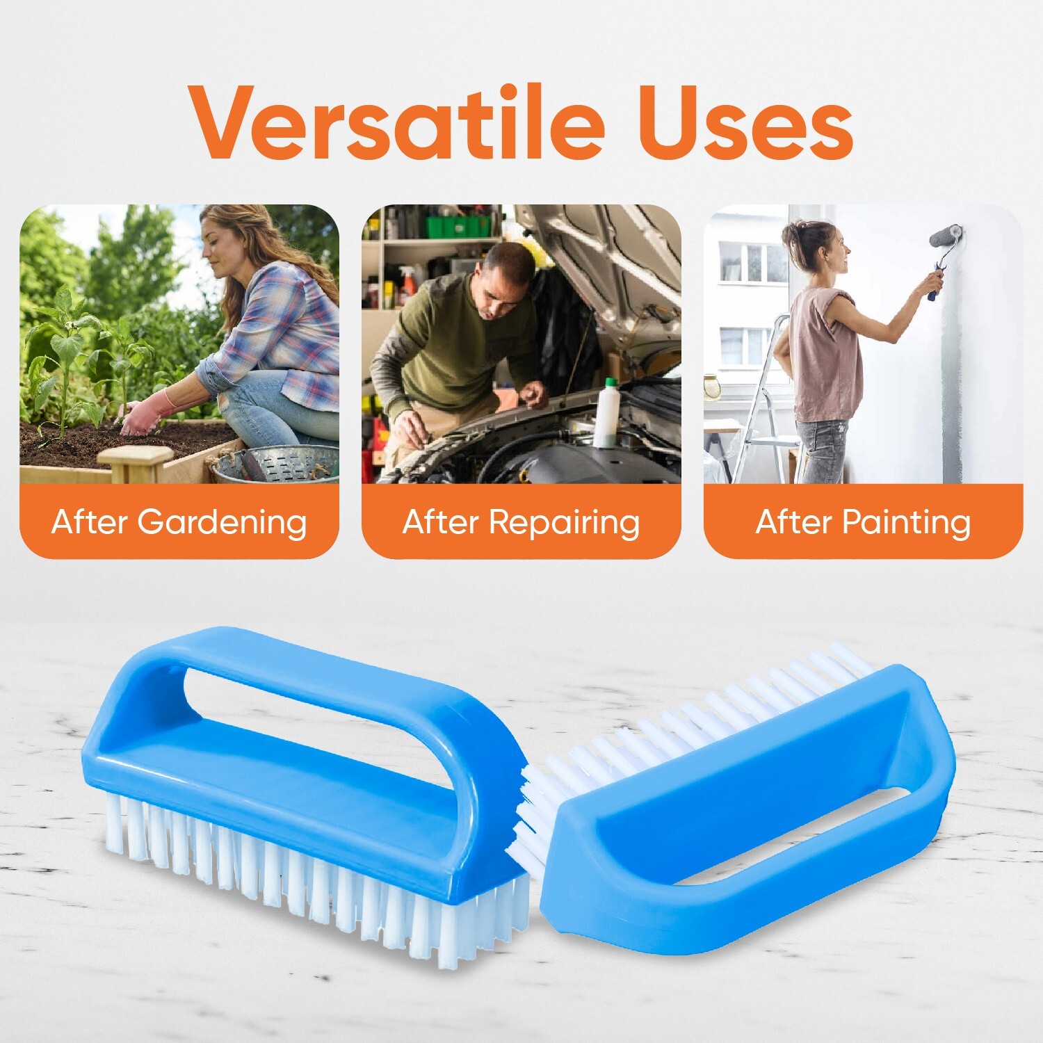 Superio Nail Brush Scrub, Stiff Bristle Cleaning Brush for Toes & Nails, 6 Pack