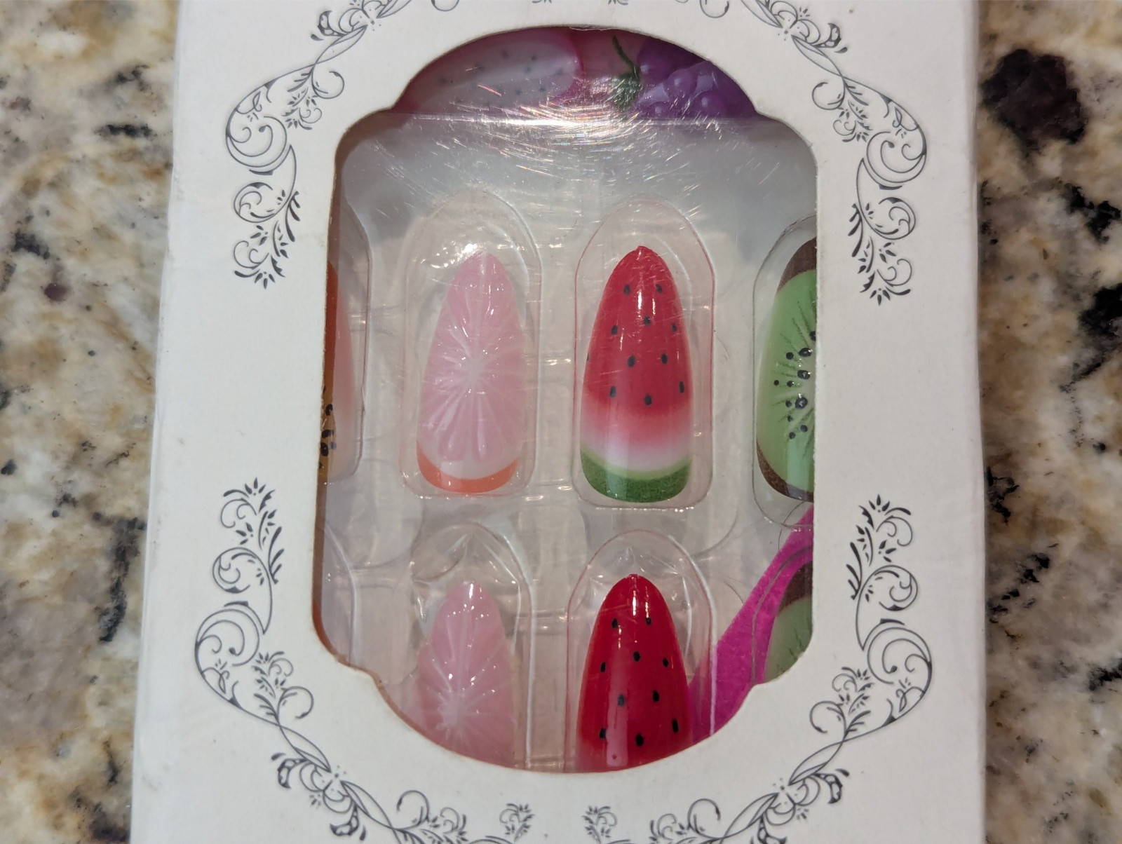 Beautiful Nail Fake Nails Fruit Watermelon Kiwi Grape 24 count