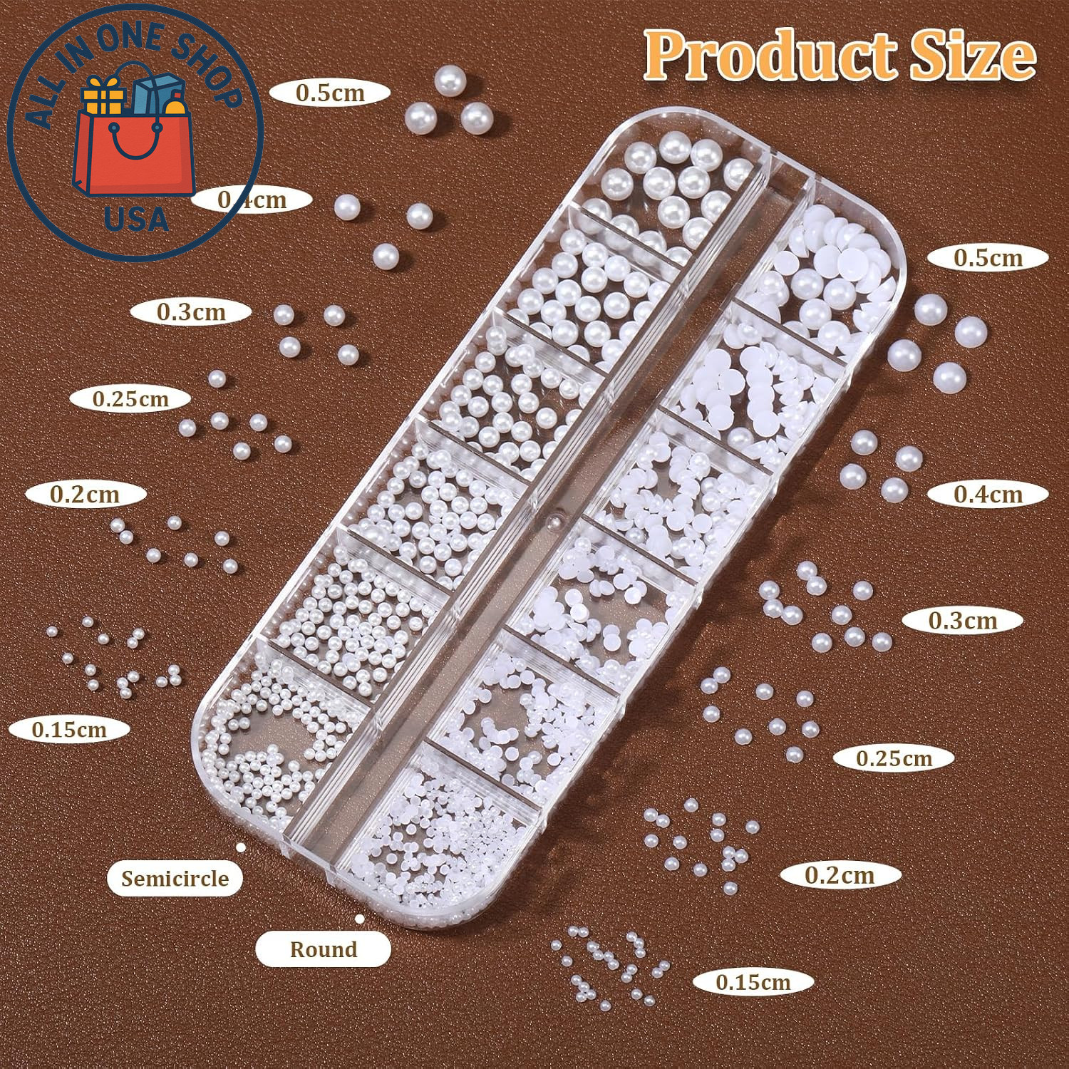 White Flatback Nail Pearls – 3D Charms for Manicure & DIY Design 12-Grid