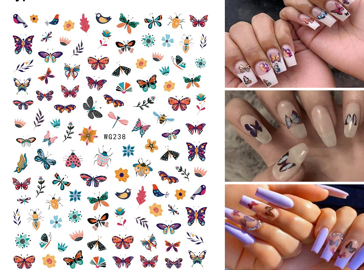 Butterfly Nail Stickers Dragonfly Blue Multicolor Be Happy Nail Decals