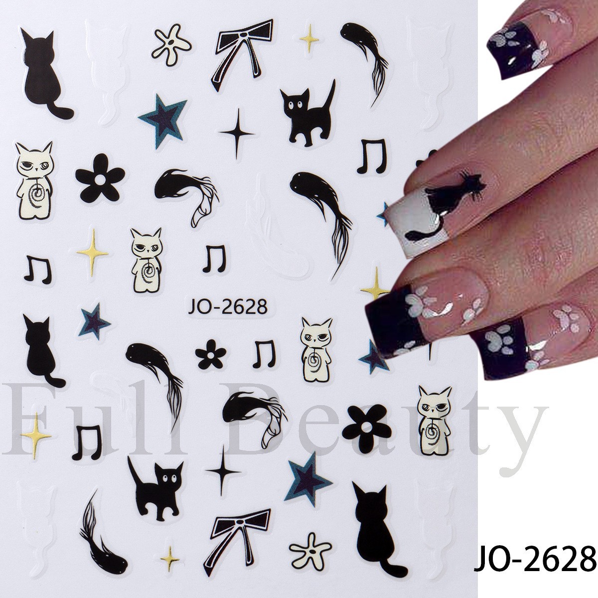 6Pcs Nail Art Sticker Web Bow Cat Sun Star Self-Adhesive Slider Decoration NH30