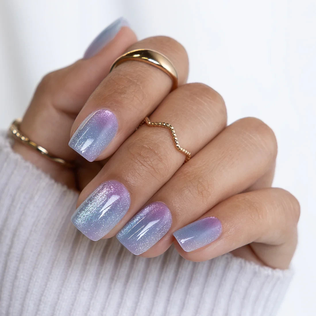Red Aspen Press On Nails-Aliyah’s Alexandrite Short Squoval Acrylic Blue Purple