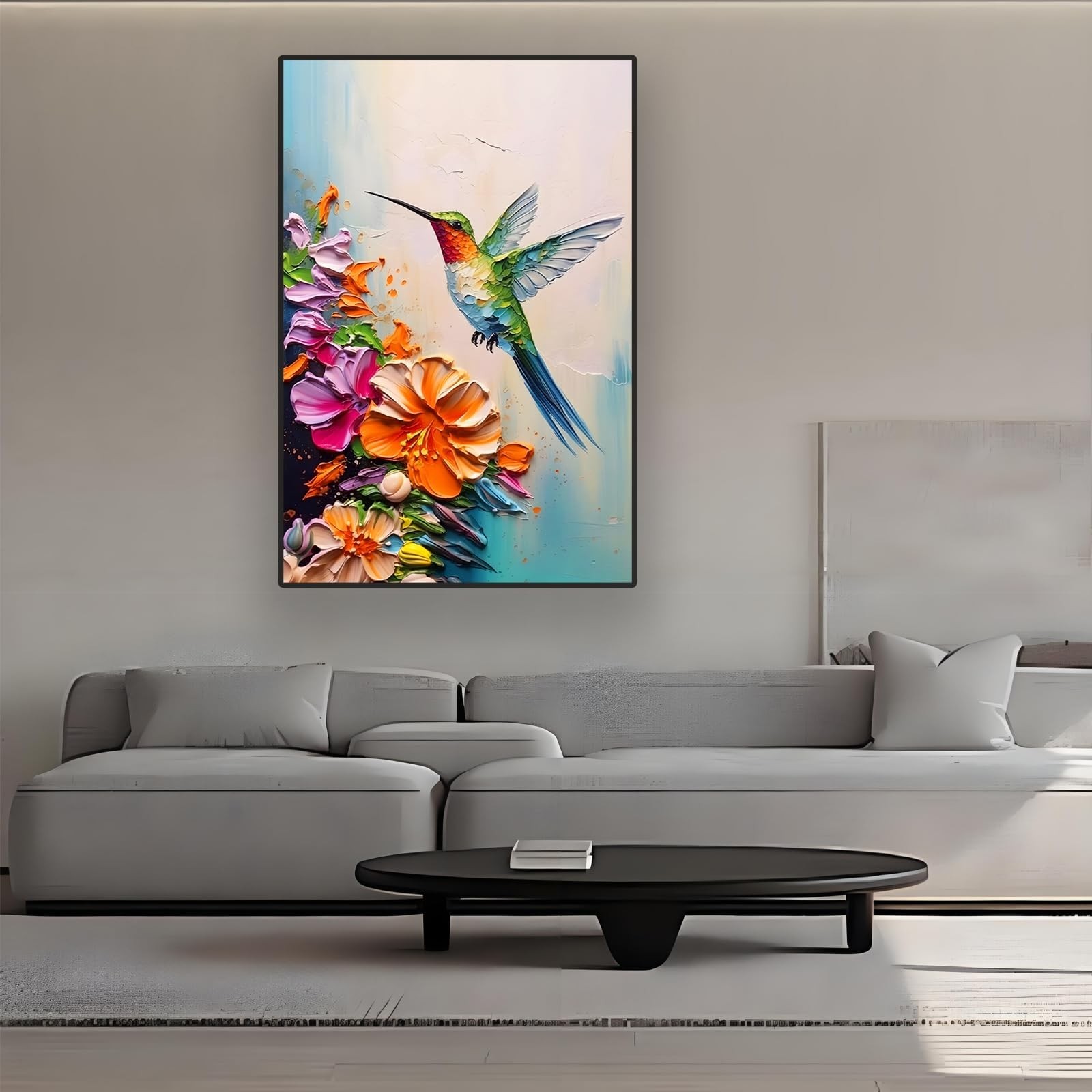 2D No Texture Colorful Painting Style Hummingbird Wall Art,Spring Flowers Can…