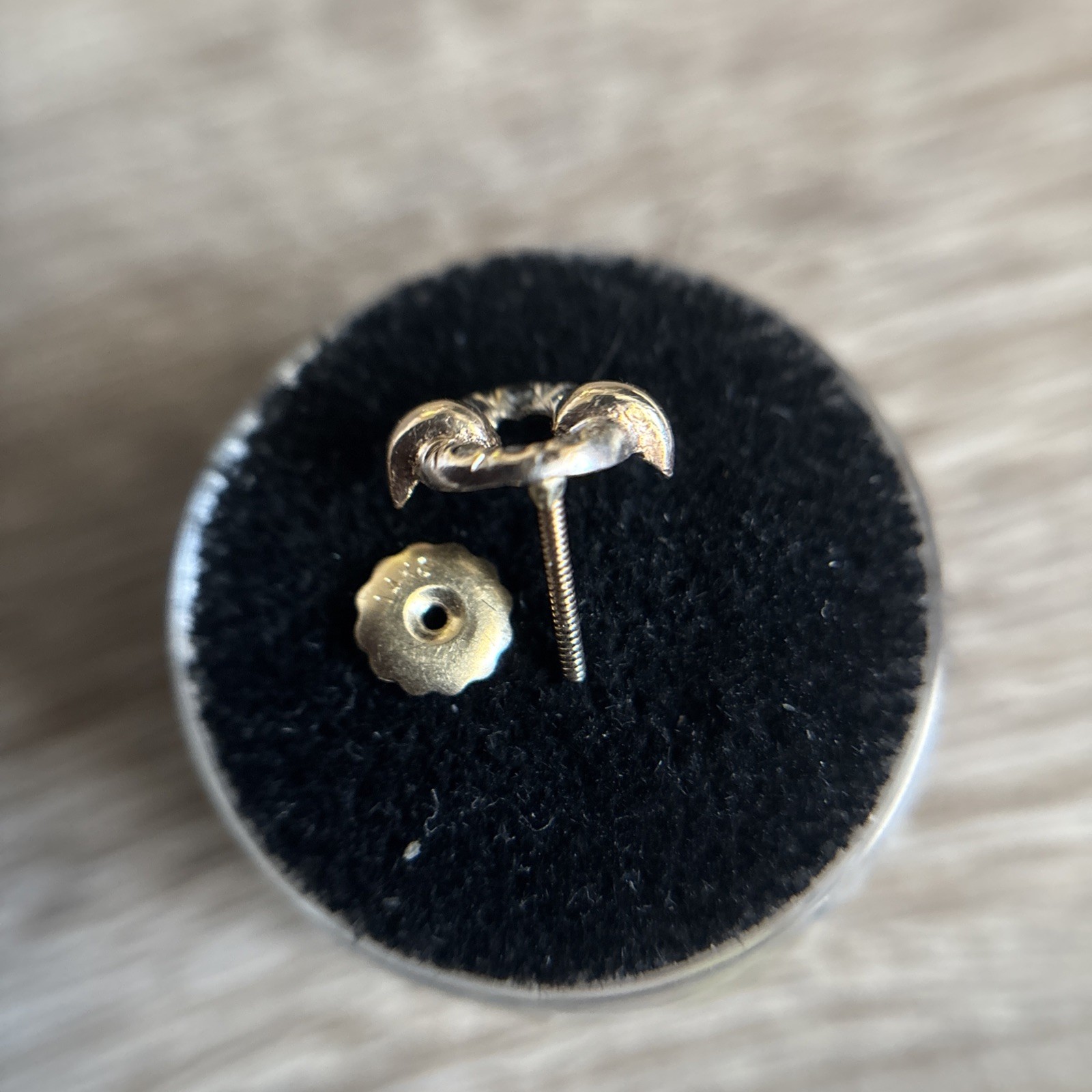 14K Yellow Gold & Silver Nail Circle Charm w/6 Chip Diamonds with Post