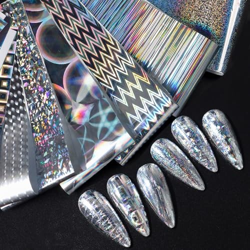 Laser Silver Nail Foils Transfer Nail Art Stickers Holographic Nail Foil