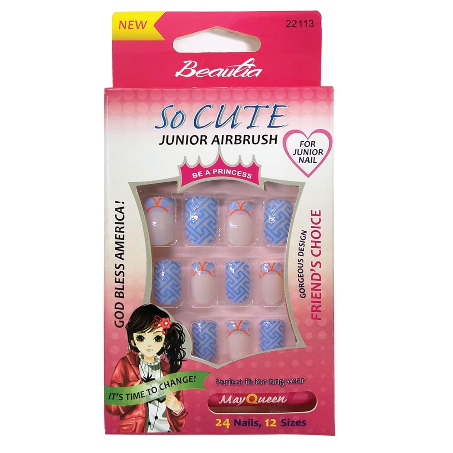 Kids Nail Tips Fake Artificial 72pcs Pack With Glue For Girls