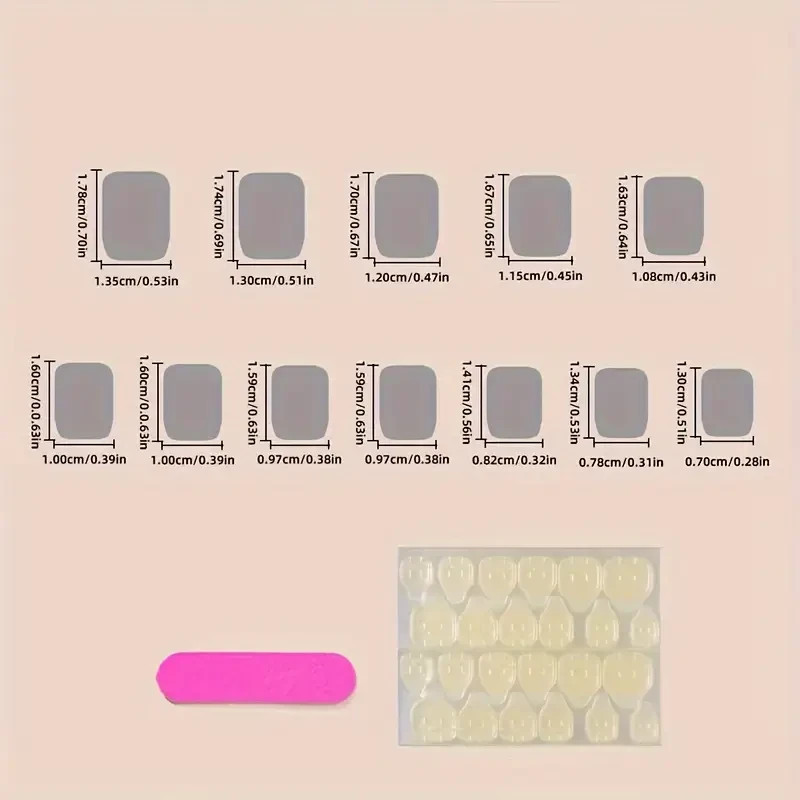 24pcs Short Press-On Nails, Glossy, French with Geometric Pattern, Glossy Finish