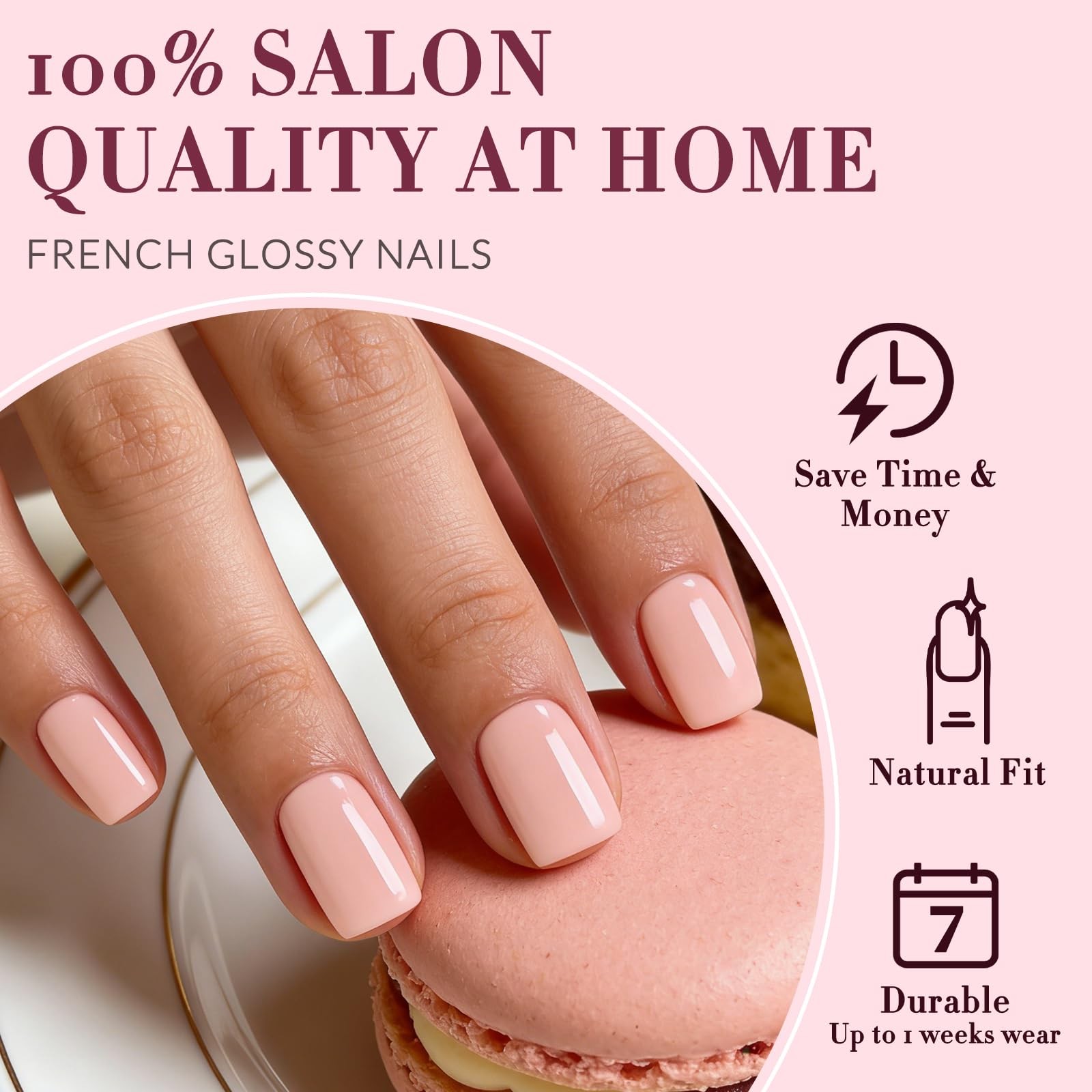 120PC Pink Square Press on Nails Short Fake Nails Press ons with Nail Adhesiv…
