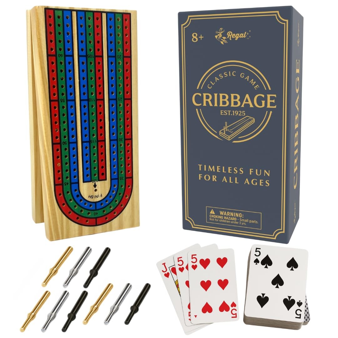 Regal Games Cribbage Board Game Set w/Storage – Fun Table Small, Gold