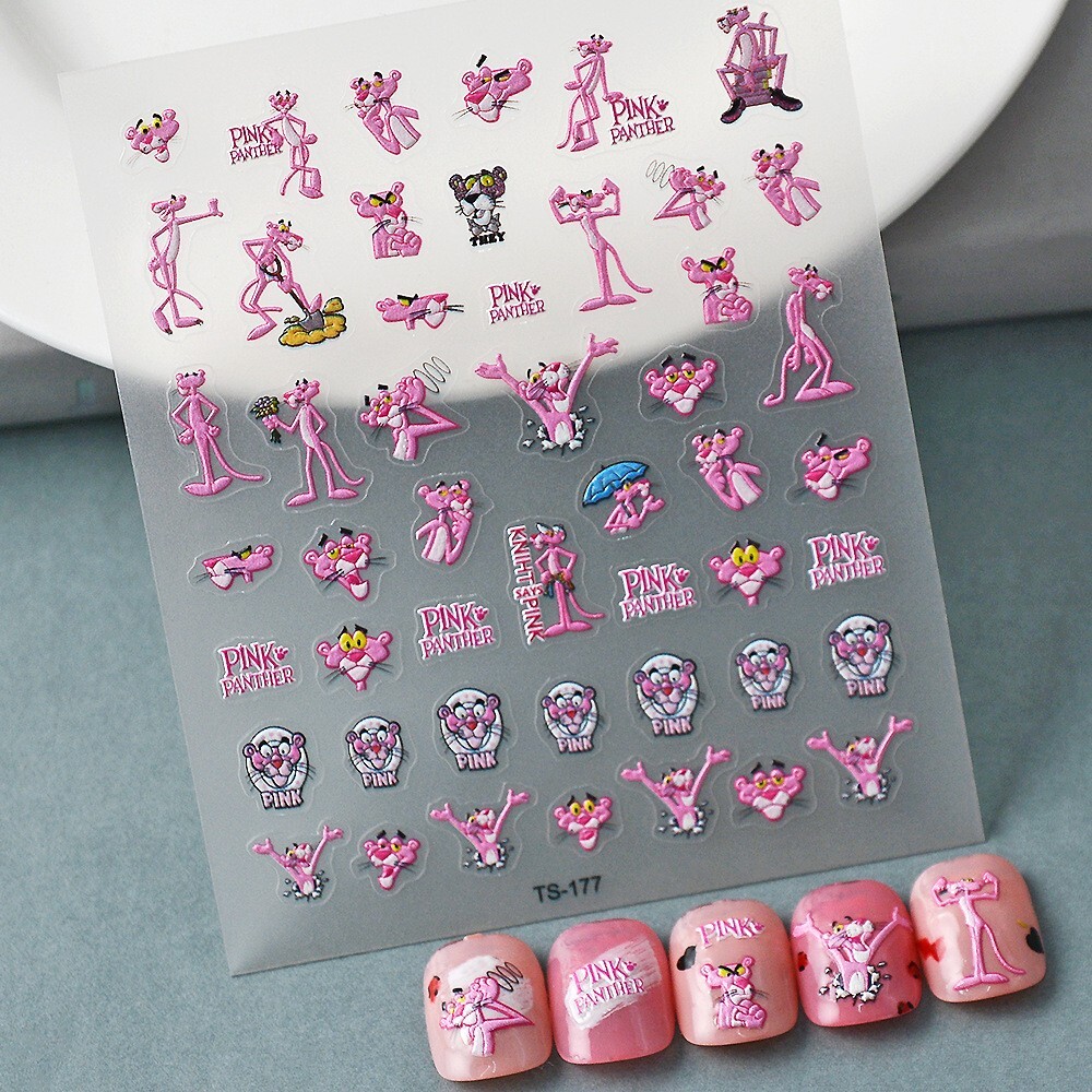 3D Nail Stickers Nail Art Decal Waterproof Pink Panther Paw Print TS177 NH13