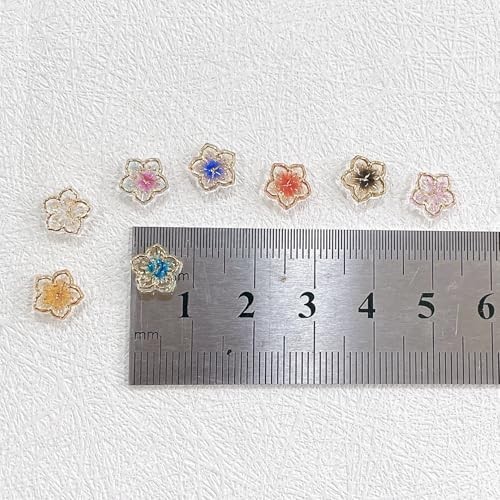 50Pcs Colorful Flower Nail Art Charms Gold Edge Resin Flower summer colorful-16