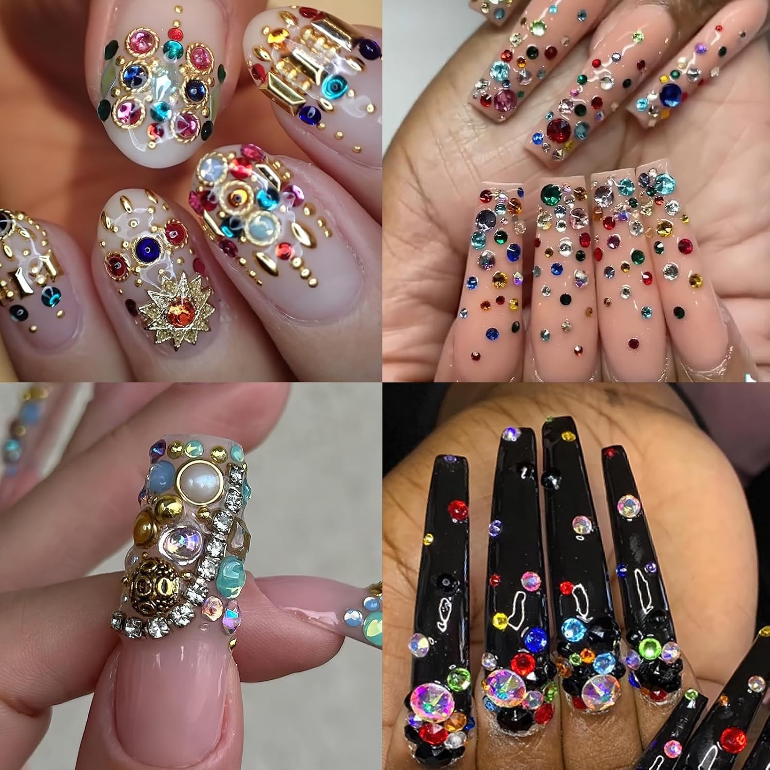 3D Nail Charms Rhinestones Metal Jewelry Nail Art Decoration 12 Grids