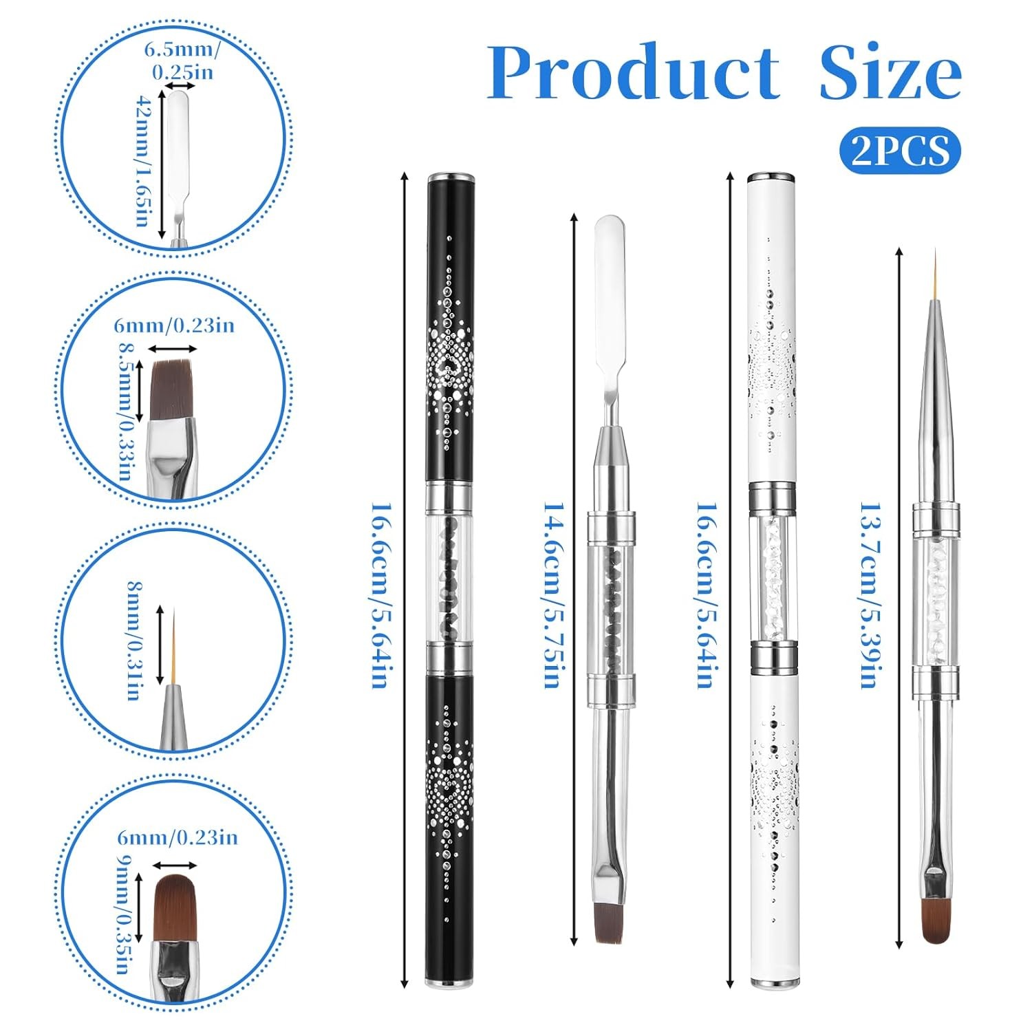 2 Pcs Double-Ended Nail Builder Gel Brush, French Tip & Liner Nail Art Tools
