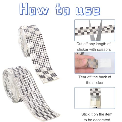 2 Rolls Rhinestone Tape Self Adhesive Crystal Ribbon Diamond Bling Strips Tape