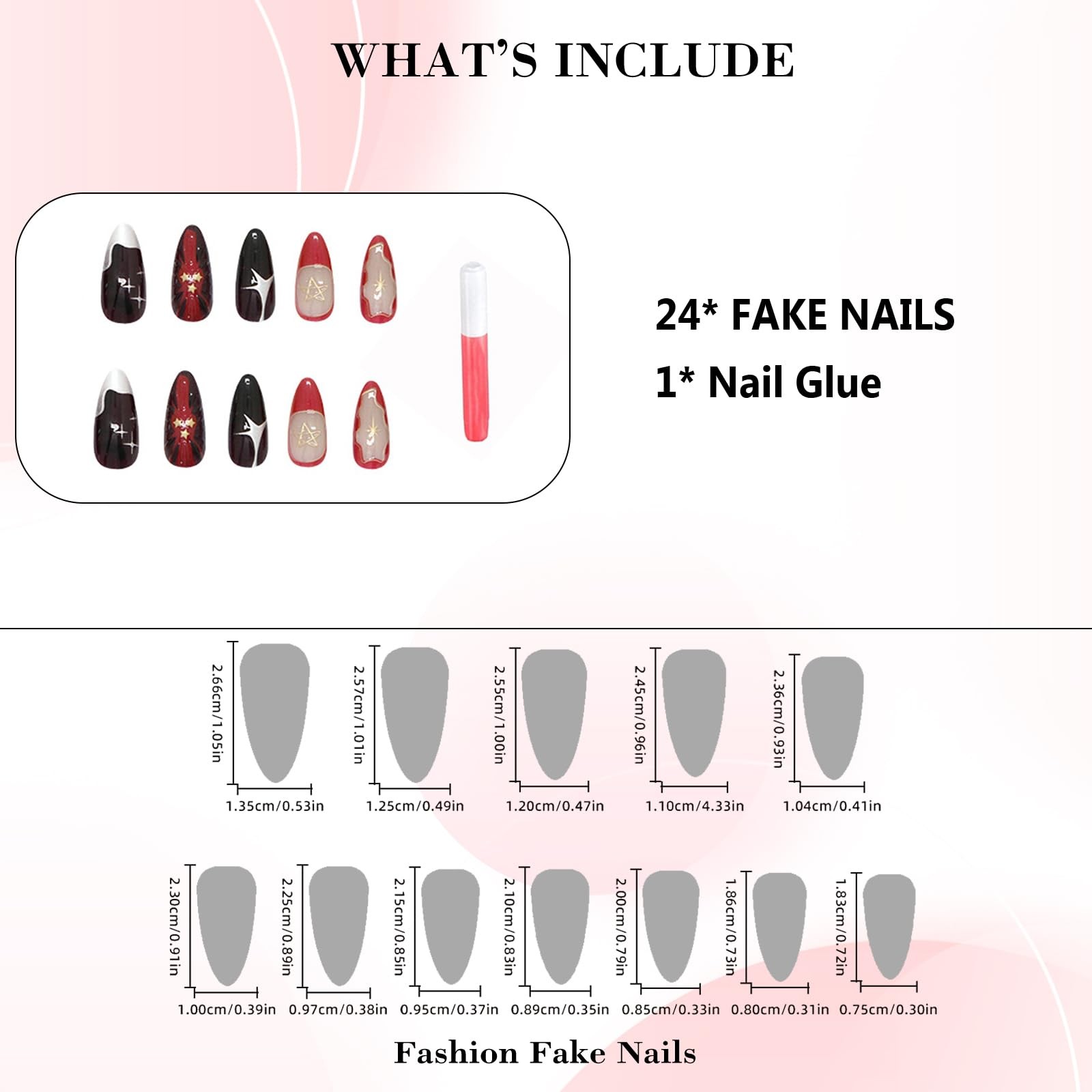 IMRAIN Dark Red Black Press on 0.04 Fl Oz (Pack of 24), AP2-18Red Golden