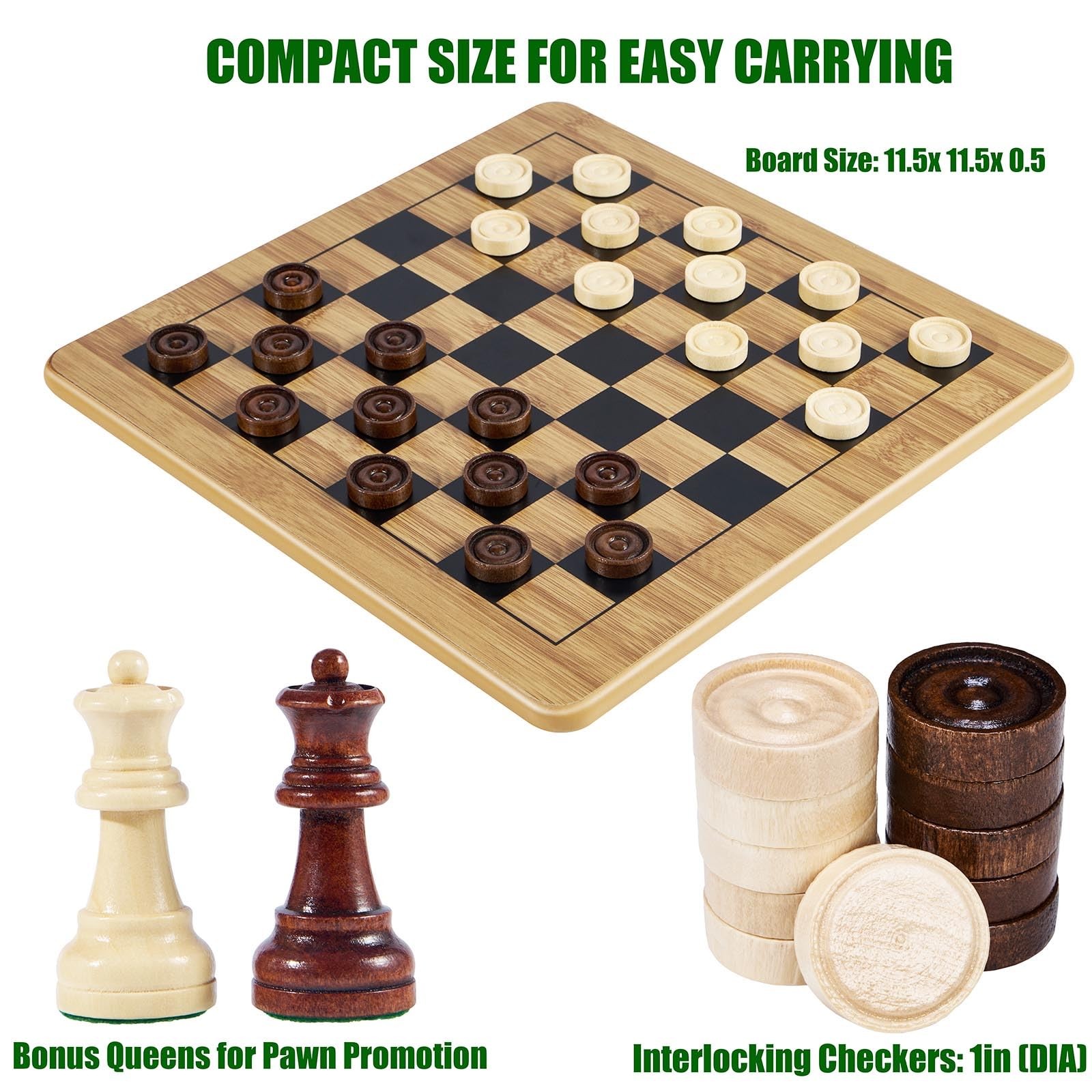 VAMSLOVE Wooden Chess Checkers 11.5 inches x x 0.5
