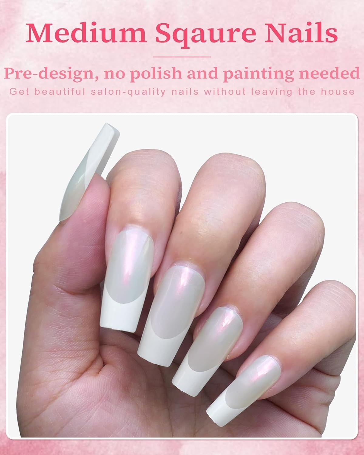 120Pcs French Tip Press on Nails Long Square Fake Nails White Glitter Frenchtip
