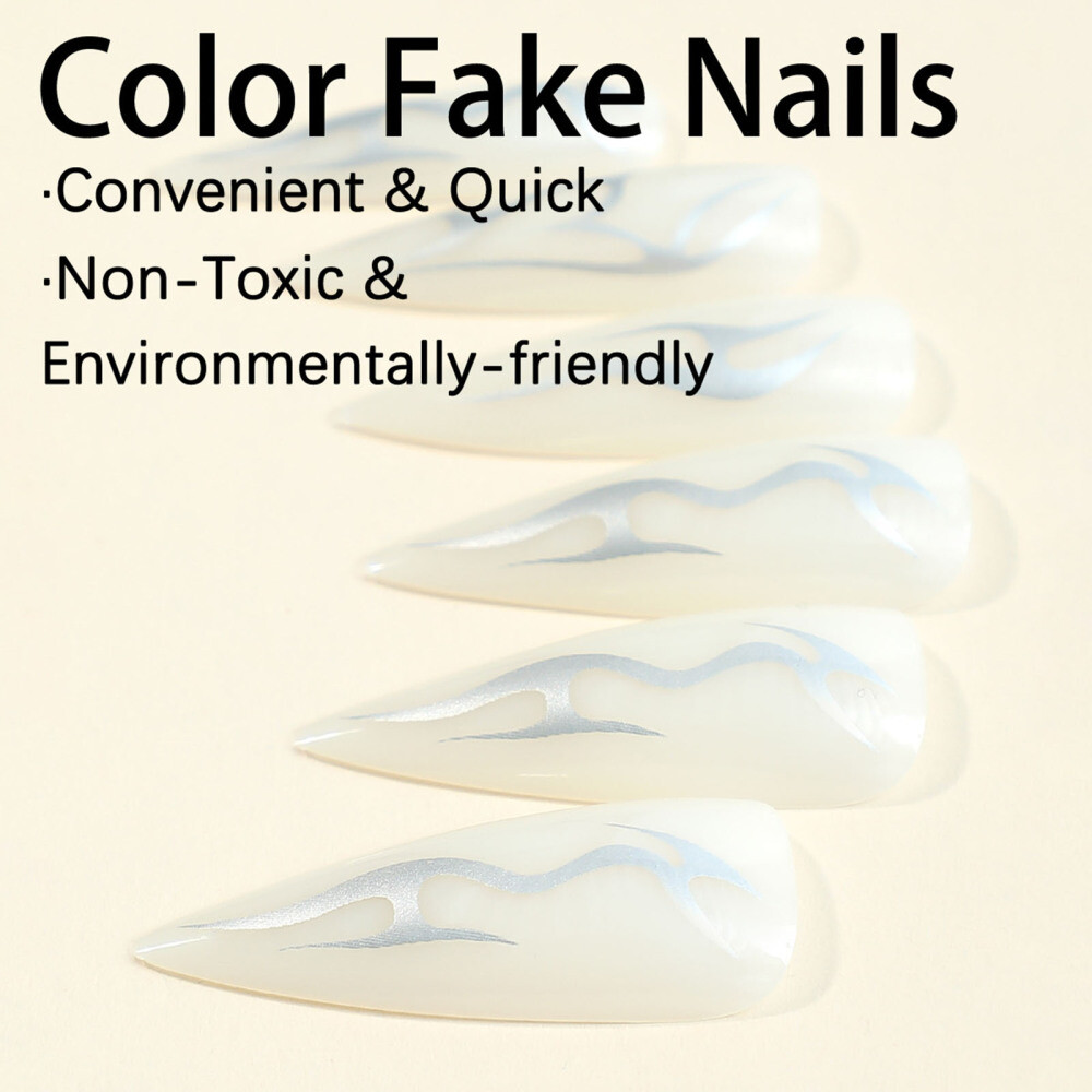 Extra-long Stiletto Fake Nail Silver Vine Press-on Nail Mechanical White False N