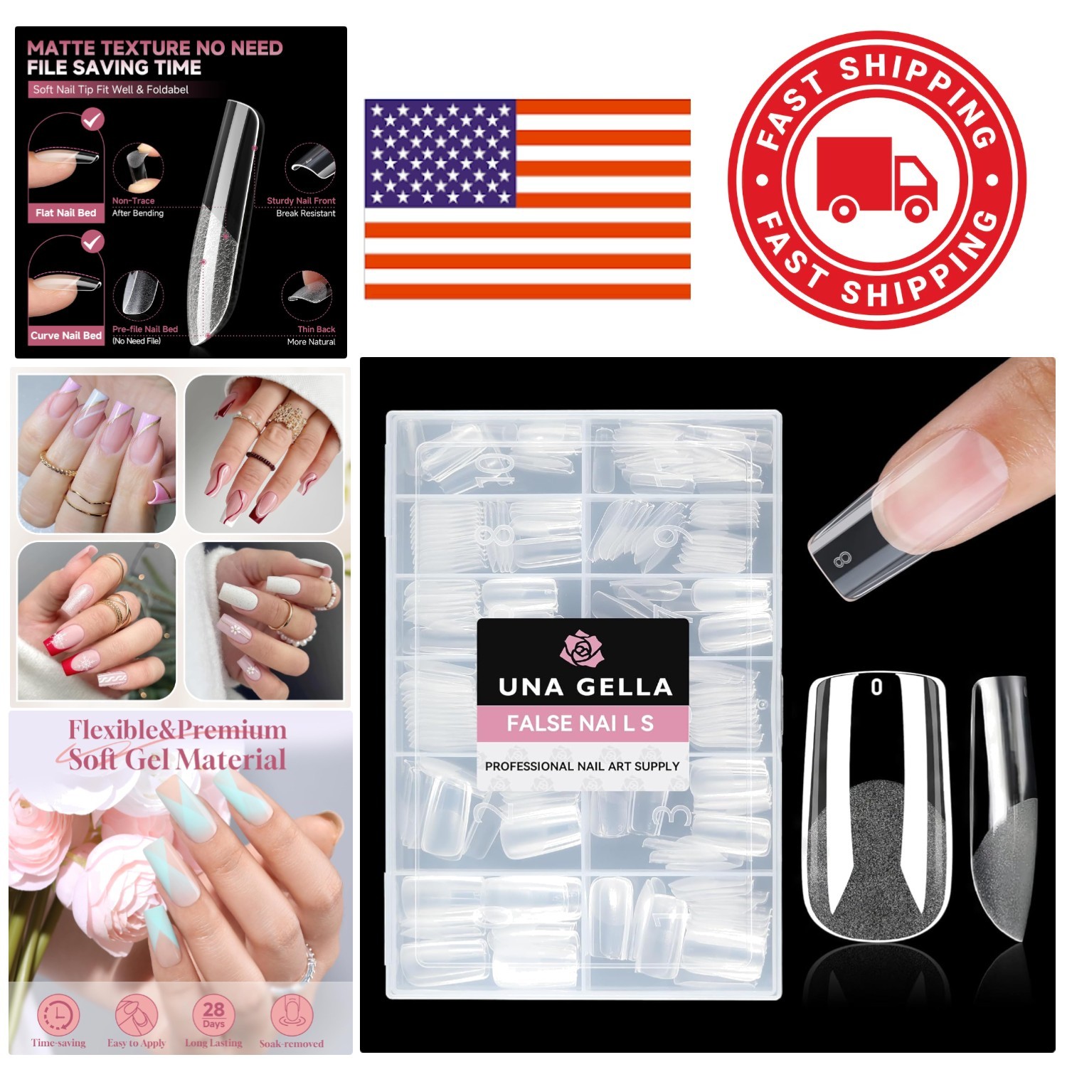 Medium Square Gel Nail Tips Half Matte 312pcs Full Cover False Acrylic Nails