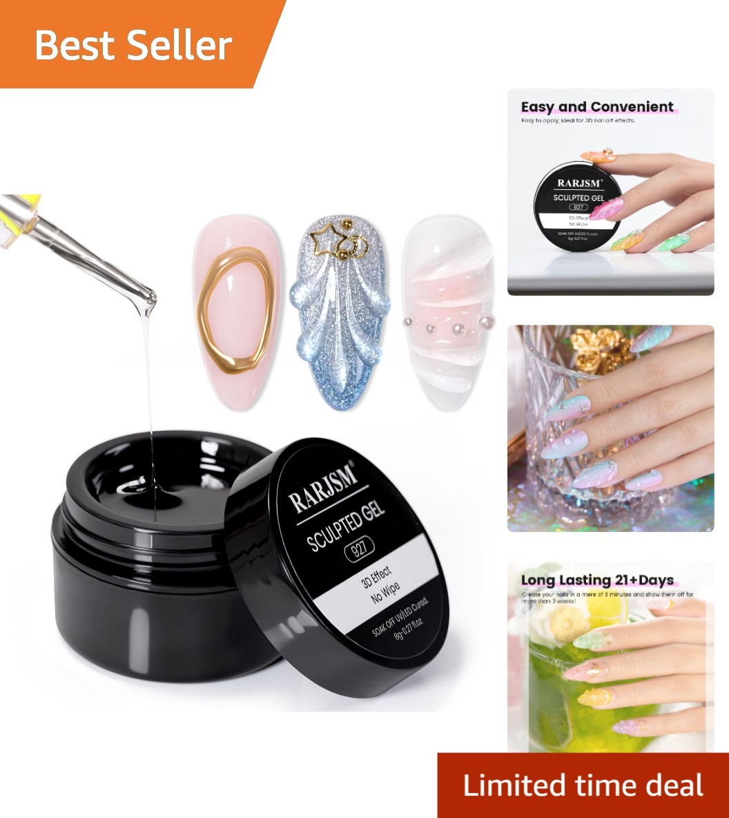Versatile 3D Sculpting Gel – Clear Adhesive for Nail Charms & Art Design, 1.13oz