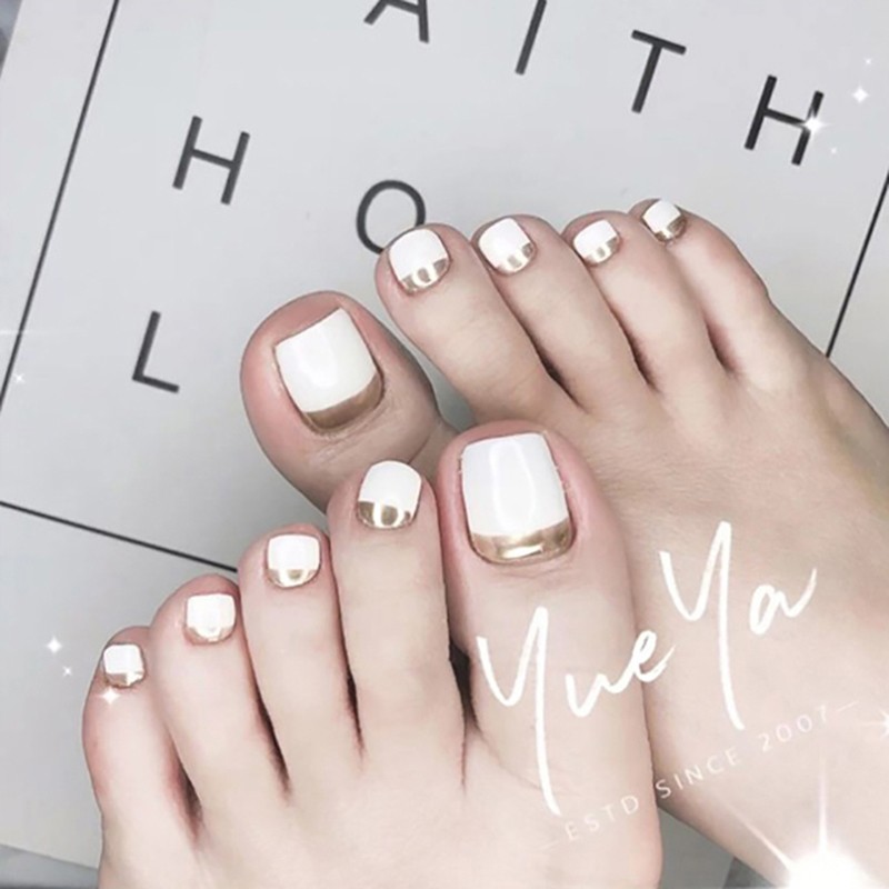 500Pcs False Fake Artificial Toe Nails Tips French Foot Tips Toenails Manic F6